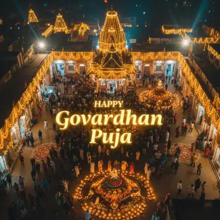 Women Applying Traditional Colors (rangoli) Around Small Hill - Free Happy Govardhan Puja 2025 Download