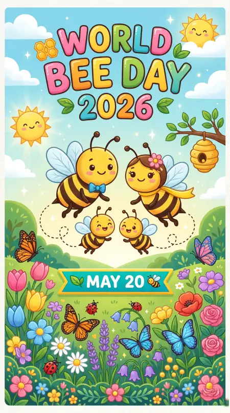 World Bee Day 2026 Cute Bee Cartoon Vector - Free World Bee Day 2026 Download