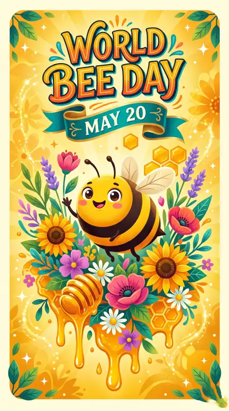 World Bee Day 2026 Vibrant Yellow Poster - Free World Bee Day 2026 Download
