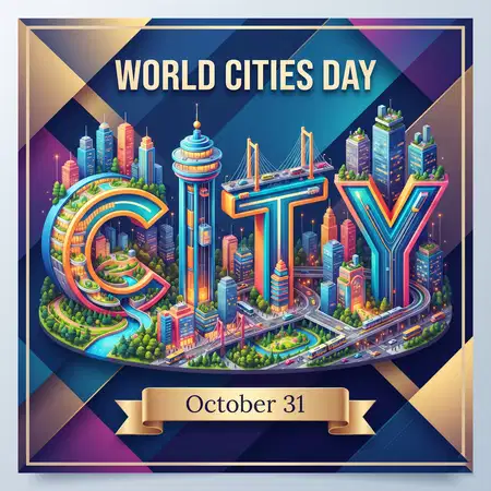 world cities day 2026 3d city skyline illustration - World Cities Day 2026