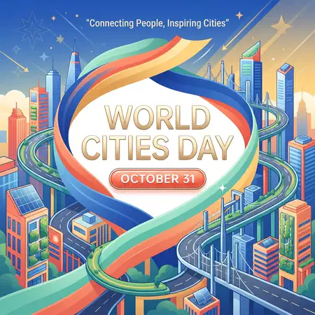 world cities day 2026 minimalist cityscape poster
