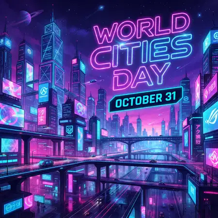 world cities day 2026 neon city skyline design