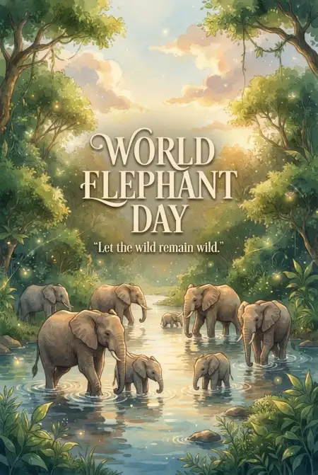 World Elephant Day 2026 Elephant Herd Illustration - Free World Elephant Day 2026 Download