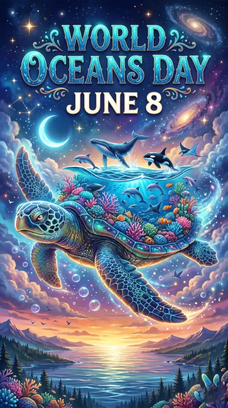 World Oceans Day Social Media Post With Sea Turtles - Free World Oceans Day Social Media Post Download