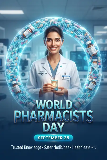 world pharmacists day pharmacist holding medicine image