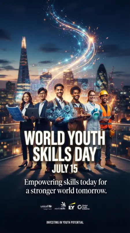 world youth skills day poster with july 15 date