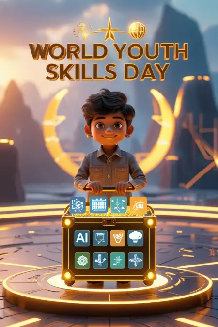 world youth skills day poster with slogan
