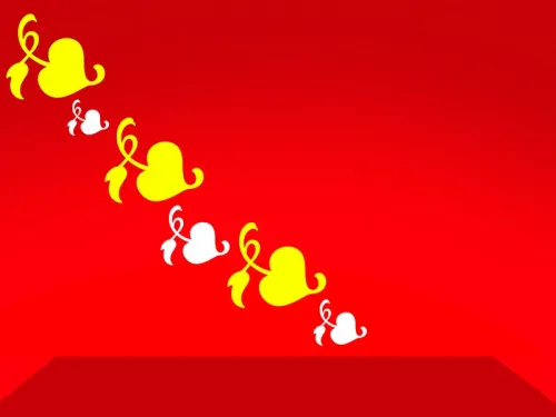 yellow and white heart in red background