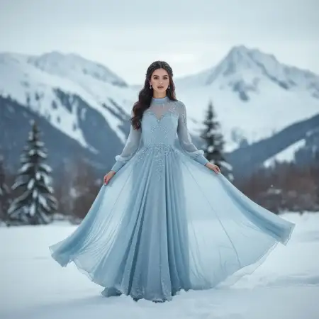 Free Young Girl In Glossy Blue Gown Photo Background Download