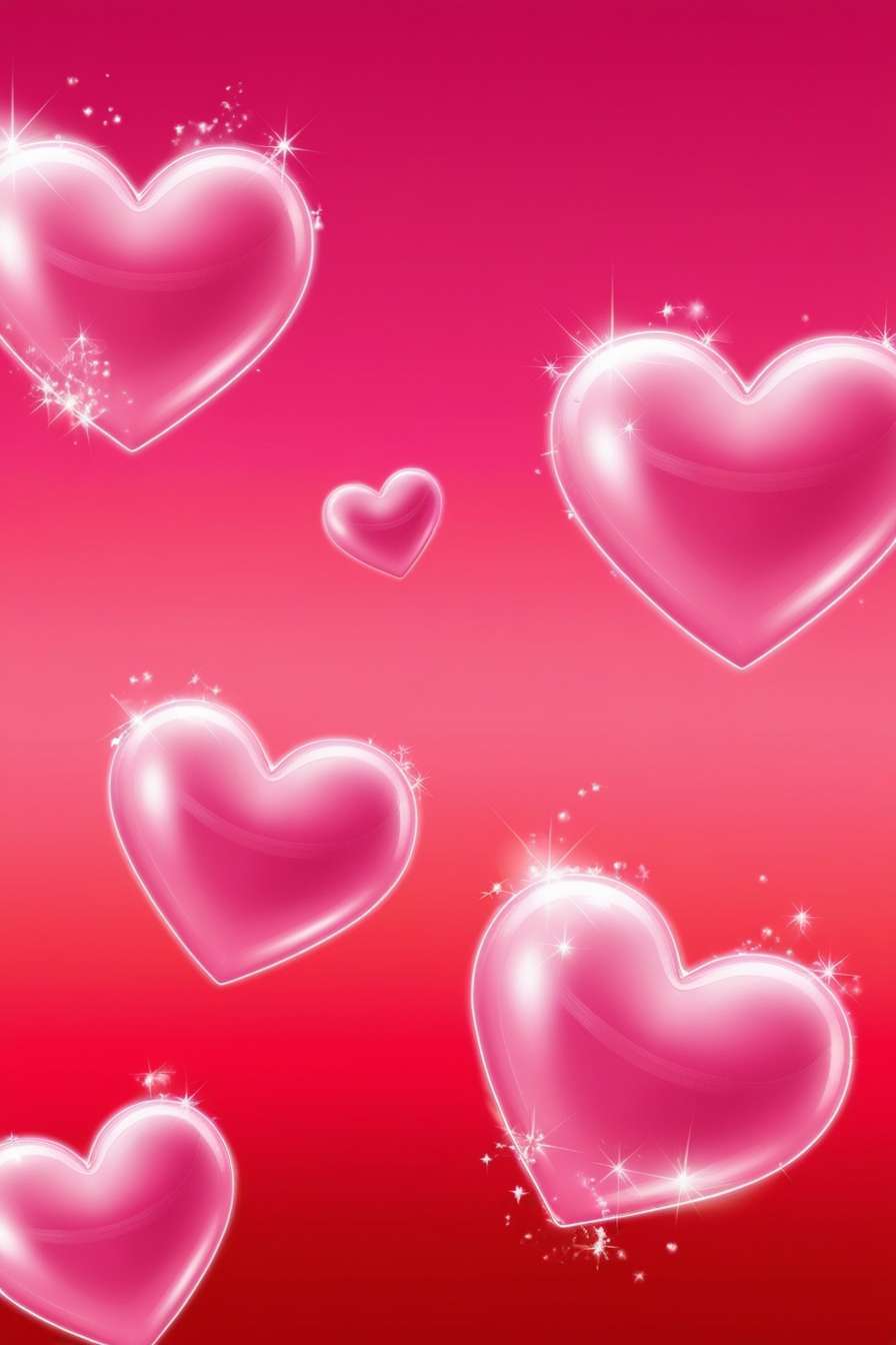 3d love background with glowing neon hearts