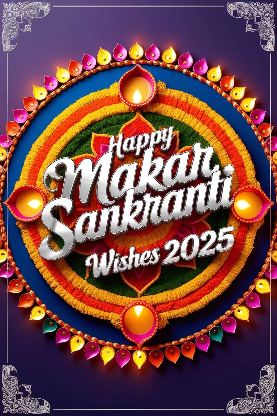 3d text happy makar sankranti 2025 wishes design