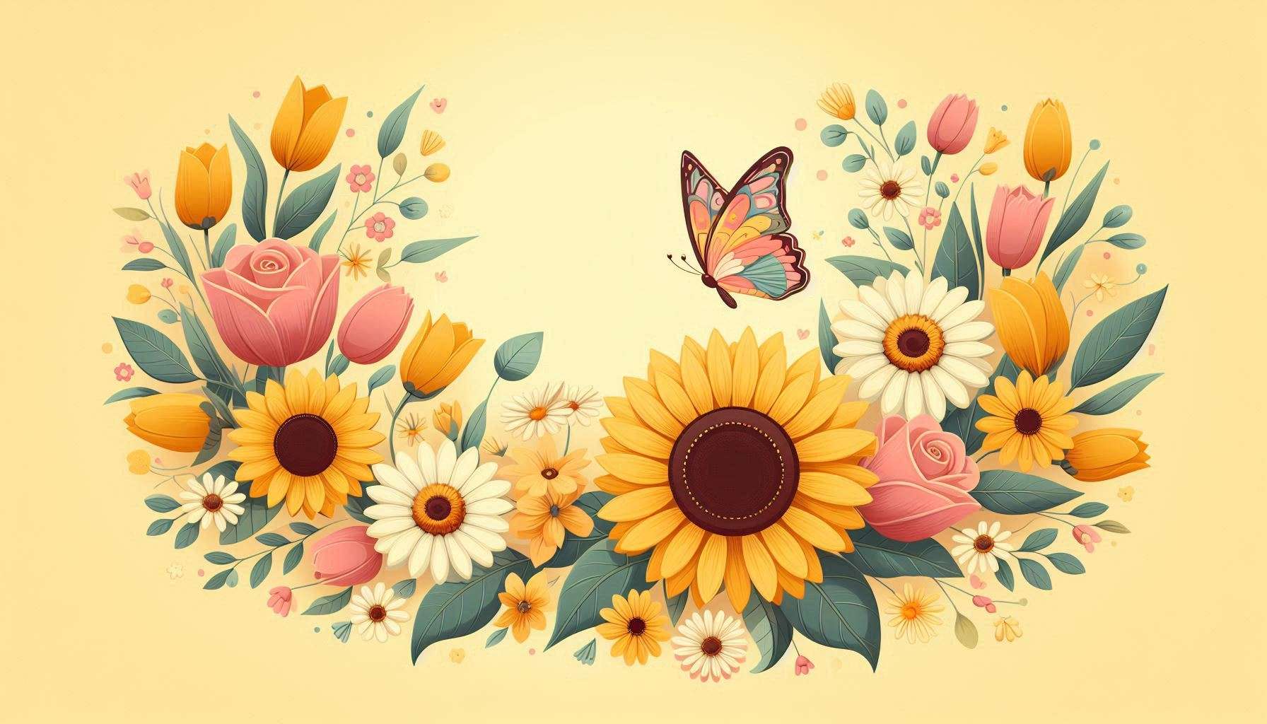 aesthetic light yellow background with flower and butterfly