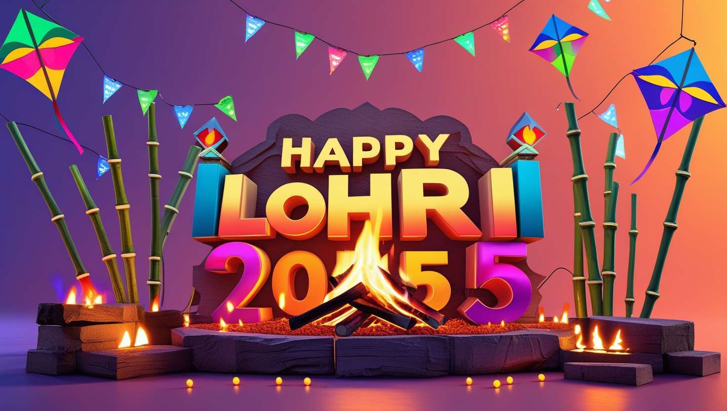 animated happy lohri greetings with festive effects