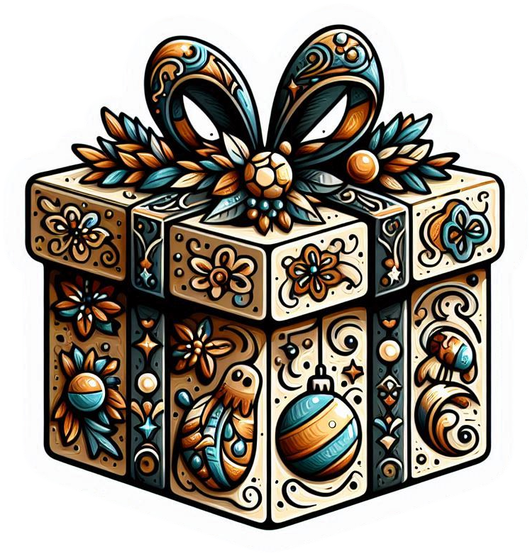 artistic christmas gift box with hand-painted decorations