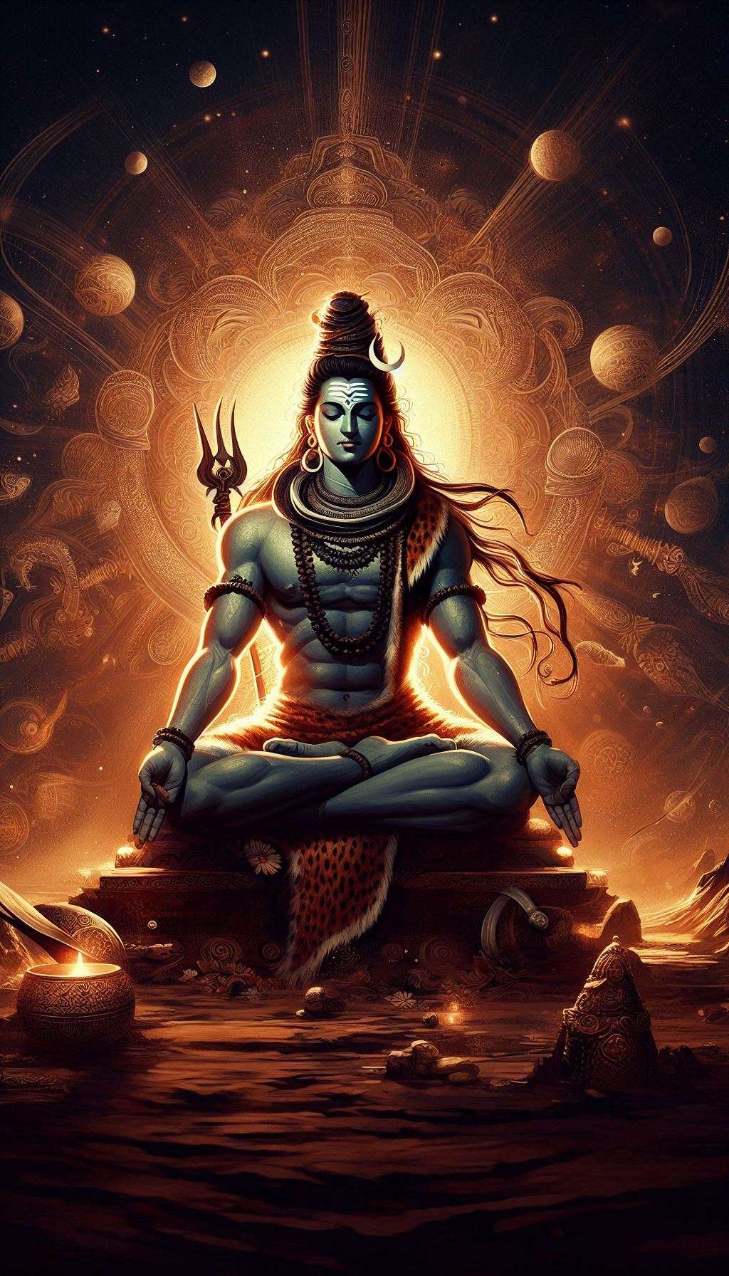 artistic illustrations of lord shiva in meditation