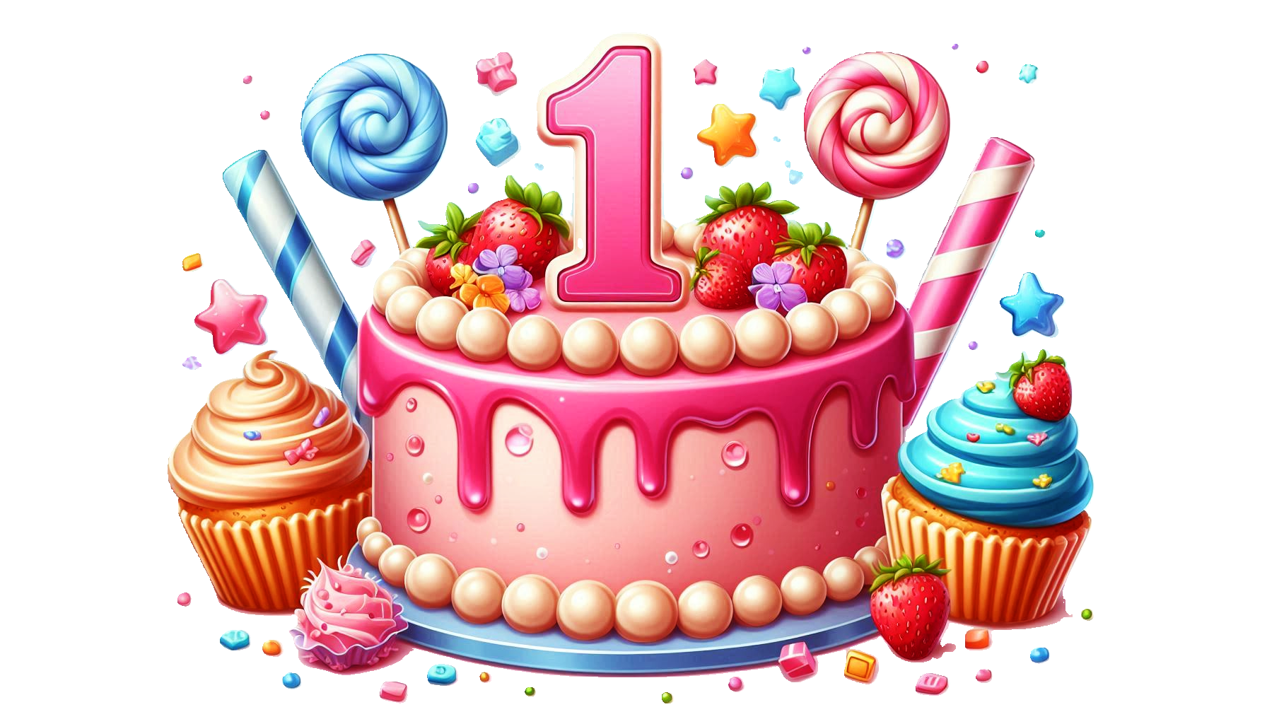 Download Free Beautifull happy birthday cake 1st year chield transparent png cake for Websites, Slideshows, and Designs | Royalty-Free and Unlimited Use.