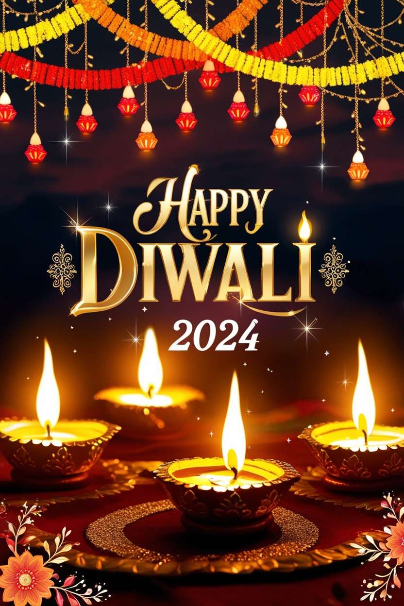 beautiful happy diwali 2024 images with oil lamps and diyas