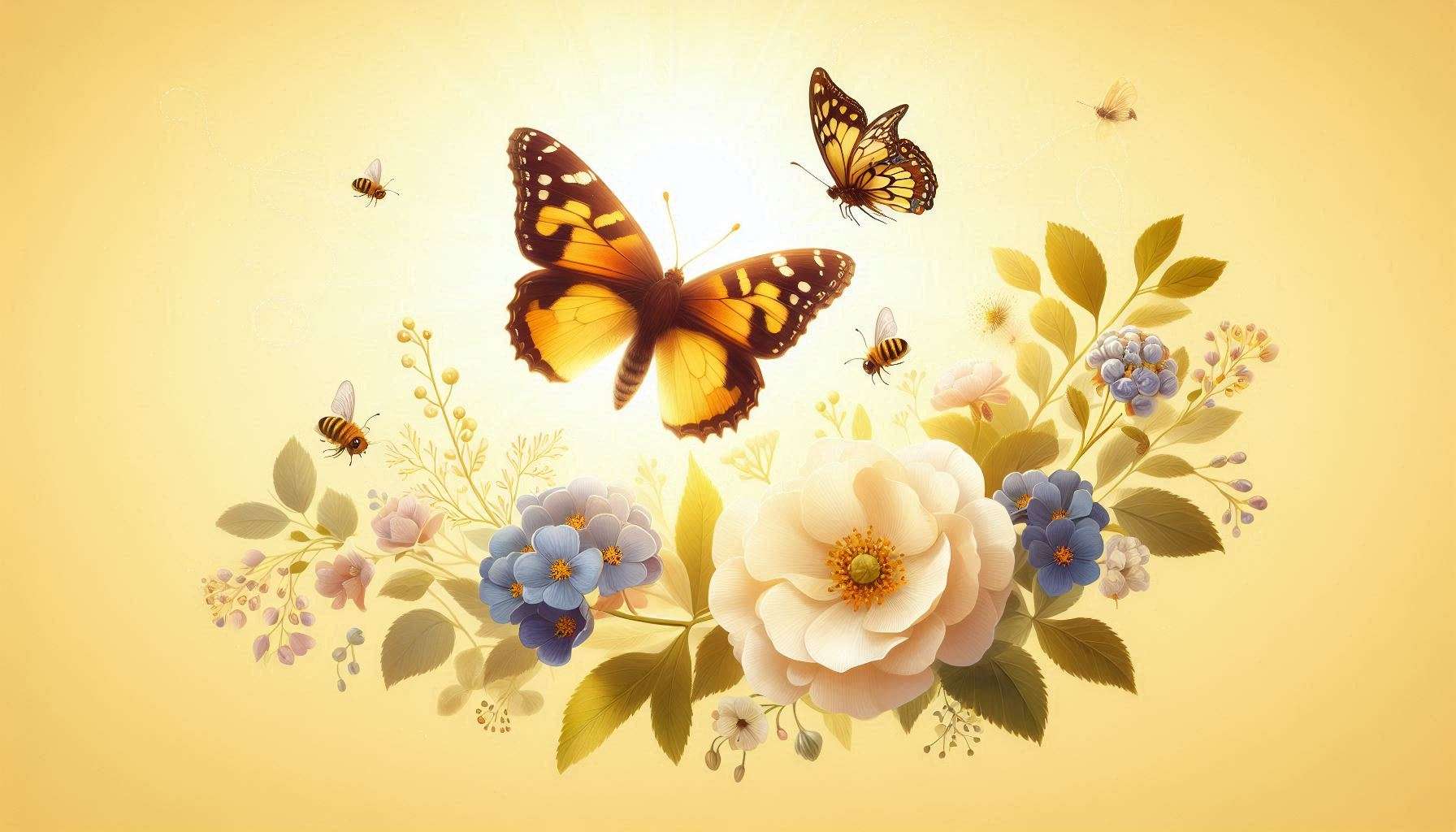 beautiful light yellow background with flower and butterfly