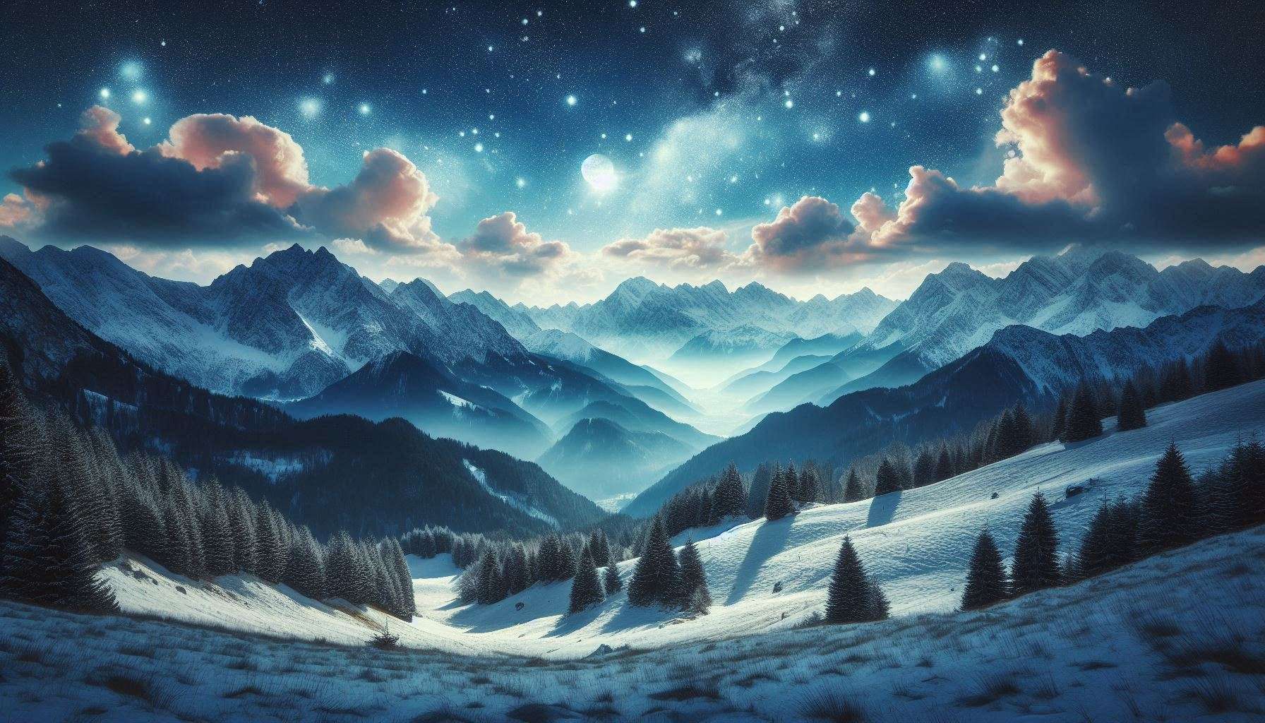 beautiful nature background with snow-covered mountains