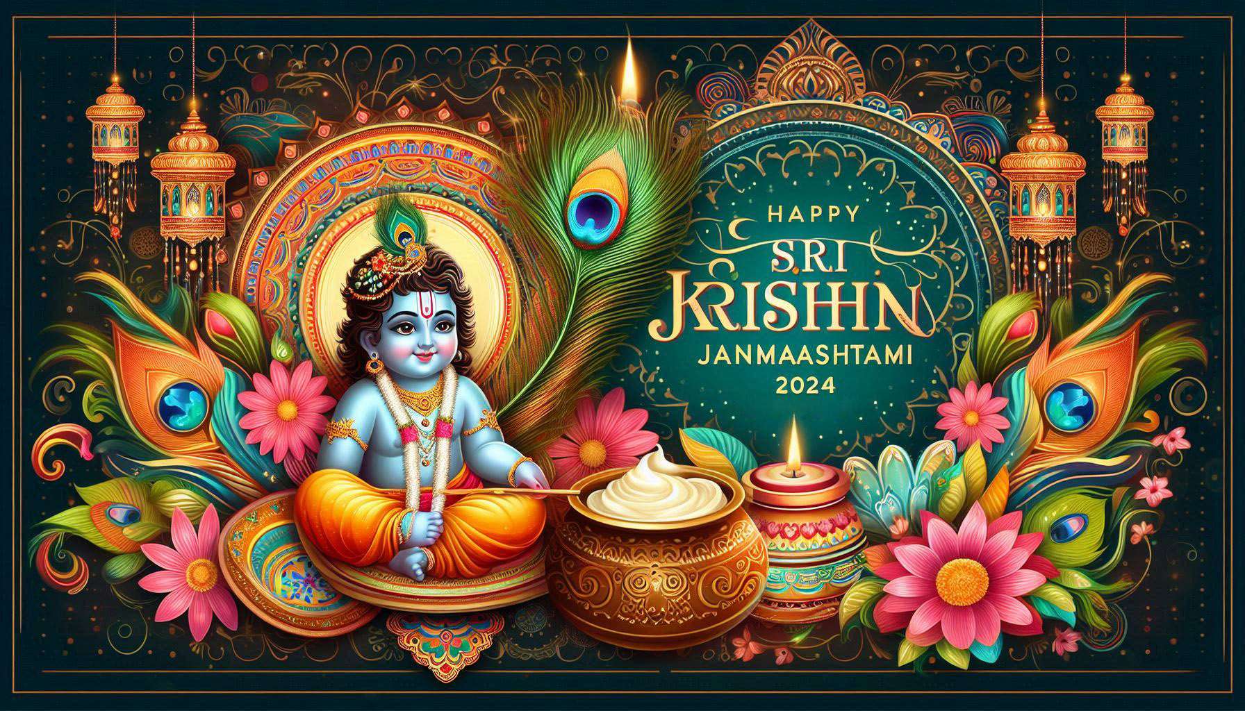 best happy krishna janmashtami 2024 wishes with festive pictures