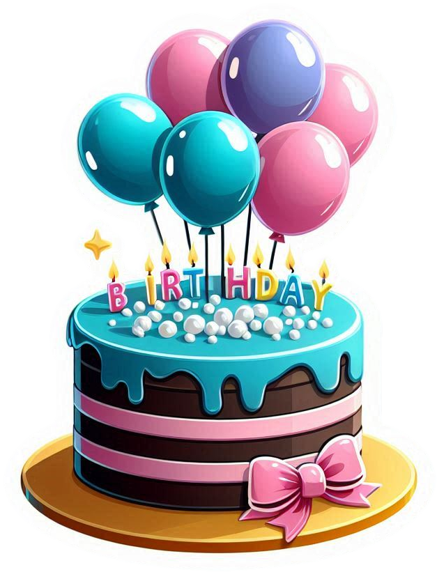 Download Free birthday cake png with balloons for websites, slideshows, and designs | royalty-free and unlimited use.