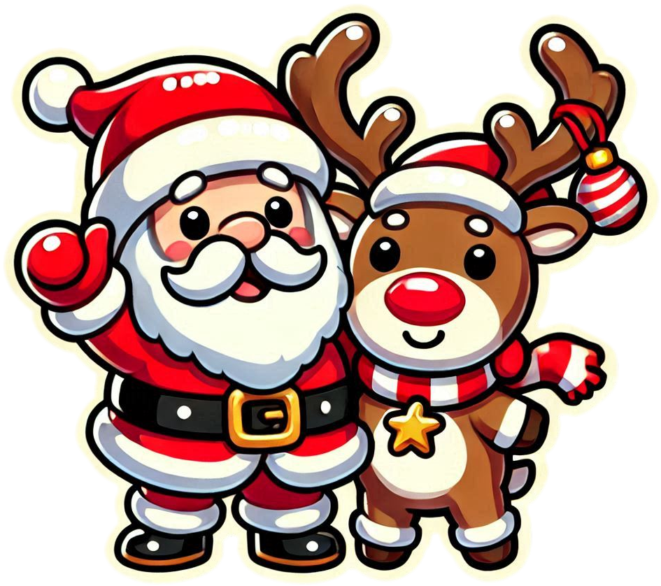 cartoon santa and reindeer christmas png transparent format