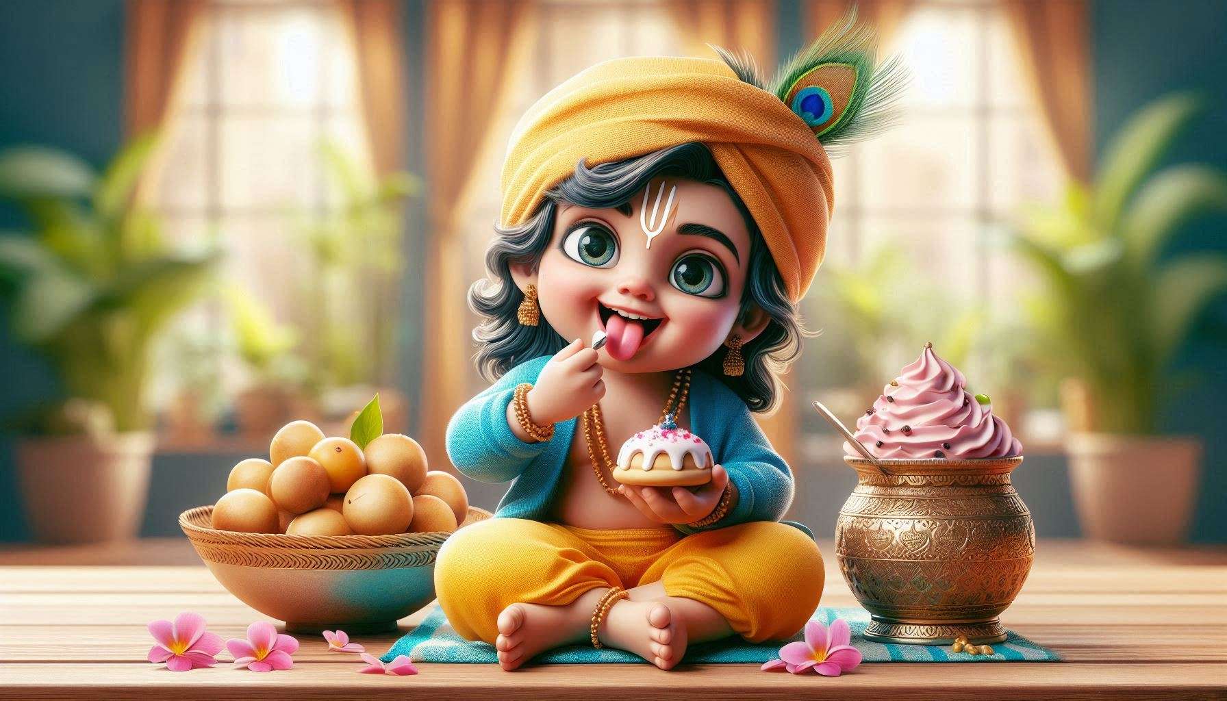 child lord krishna eating makhan images for home decor