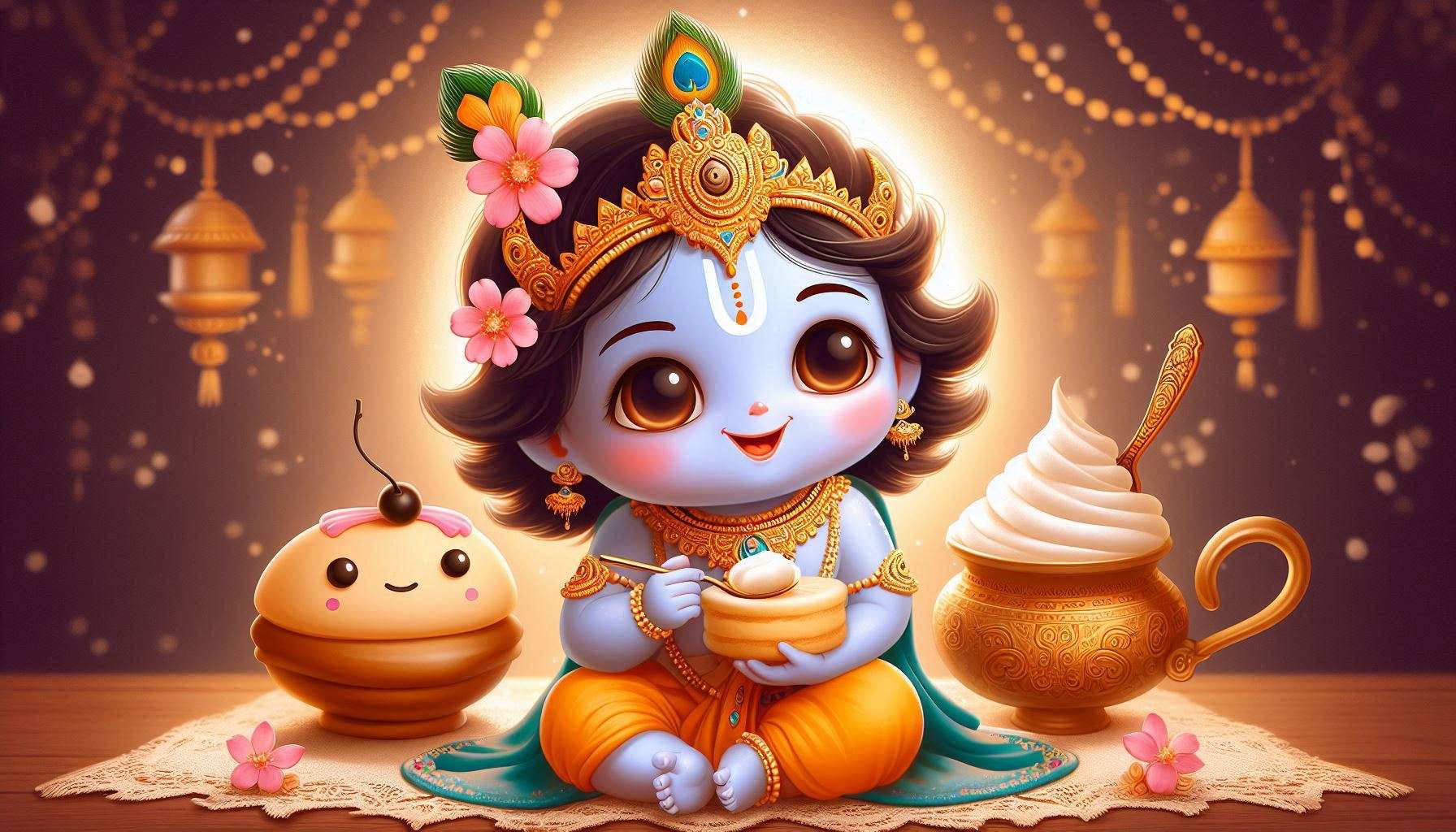 child lord krishna eating makhan with transparent background