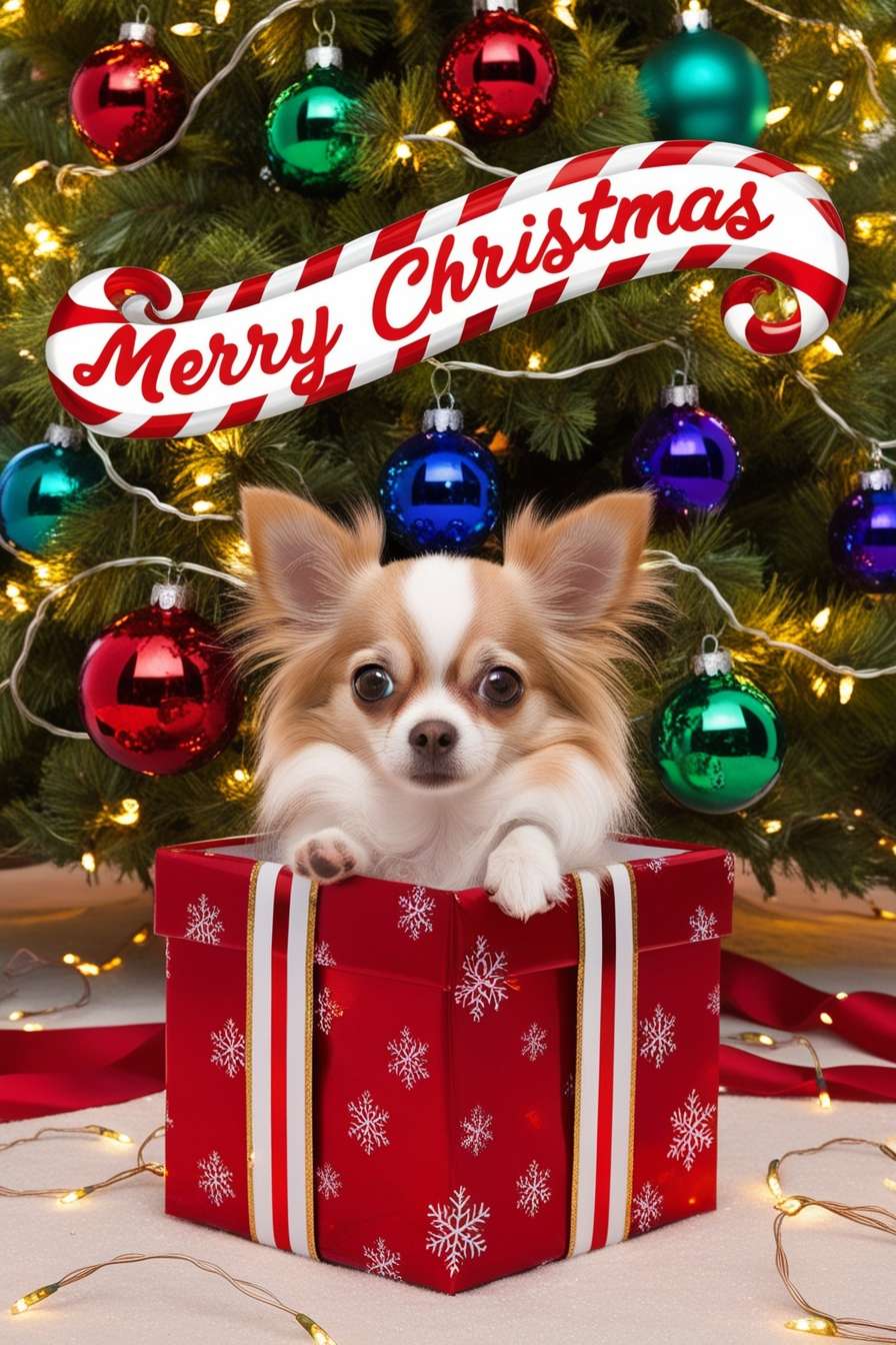 christmas dog image with merry christmas glowing text