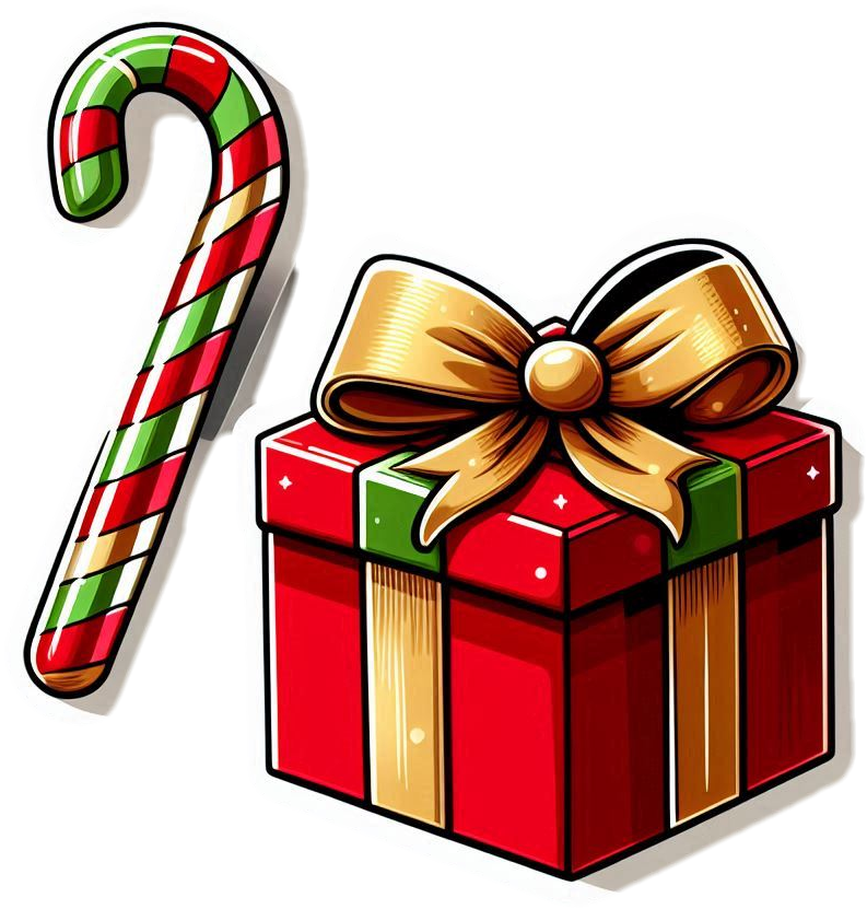 christmas gift box png with candy canes and ornaments