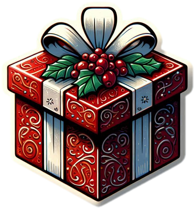 christmas gift box with festive illustrations and patterns