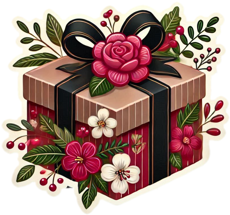 christmas gift box with floral designs for a feminine touch