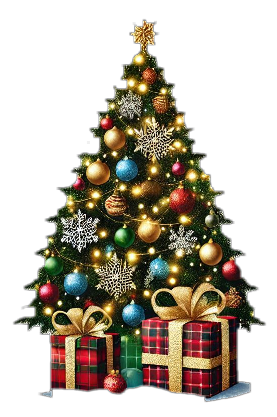 christmas tree png with gifts underneath