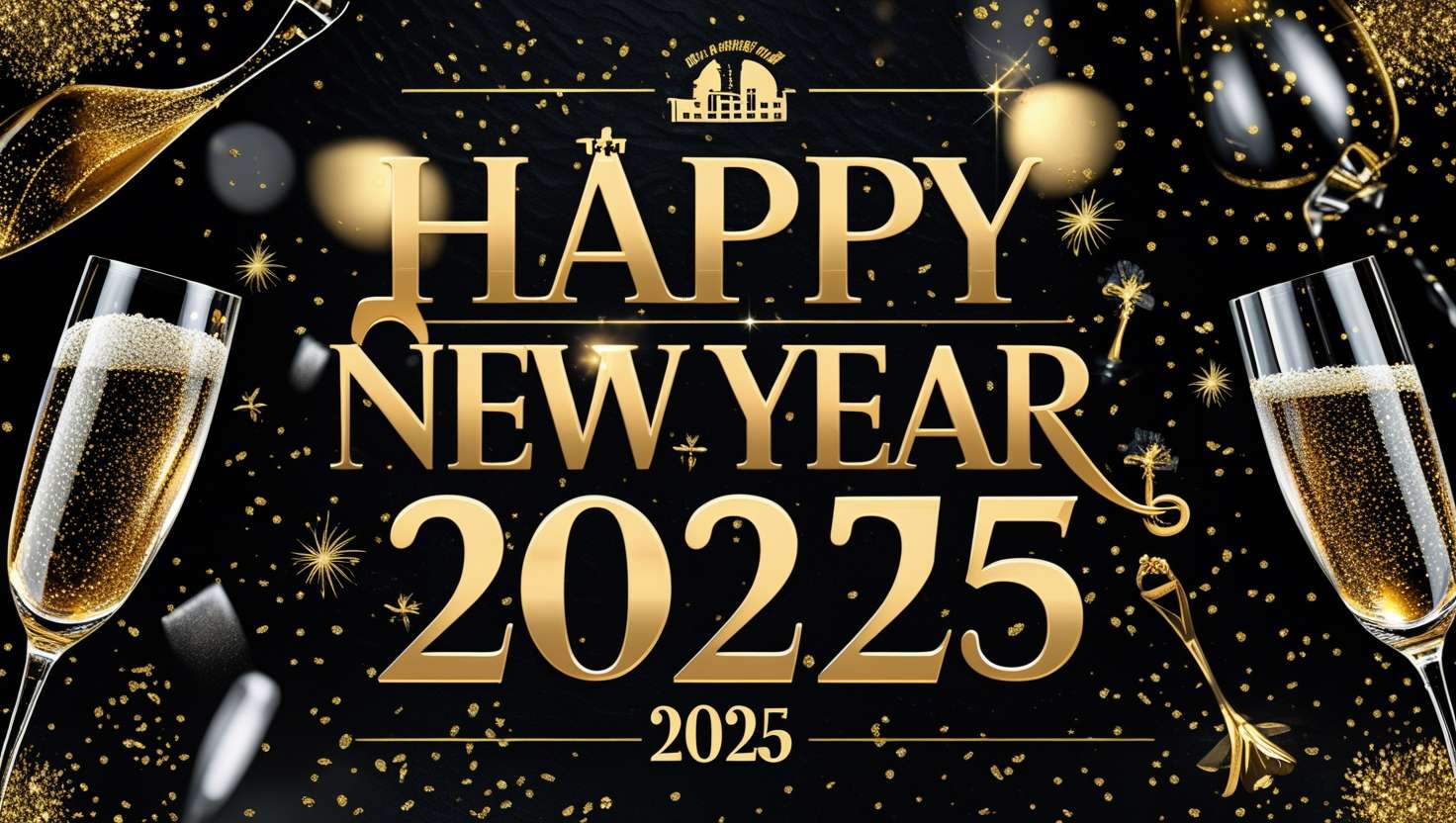 classic happy new year 2025 wish black and gold theme