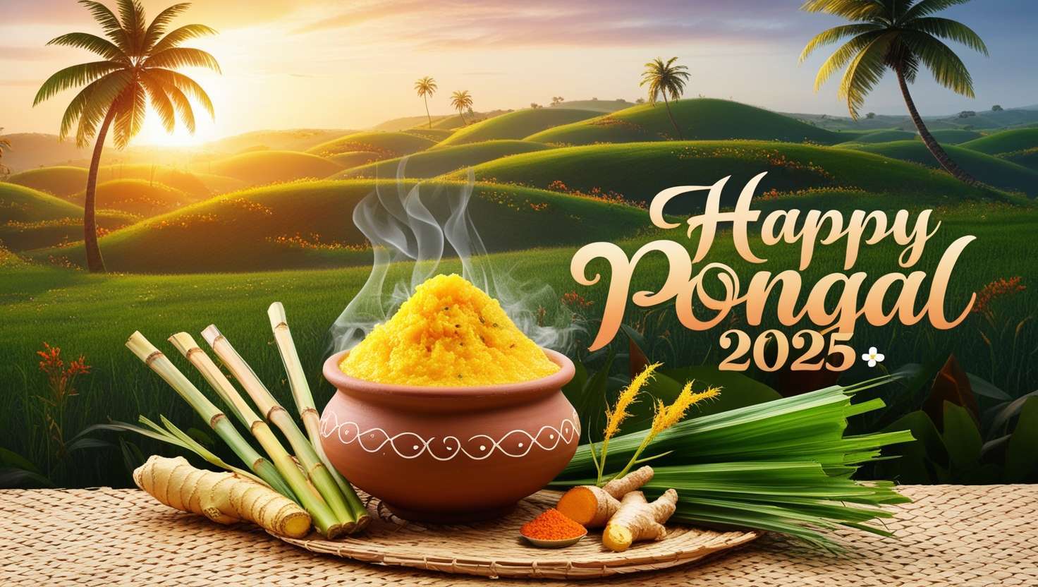 colorful happy pongal 2025 greetings in png