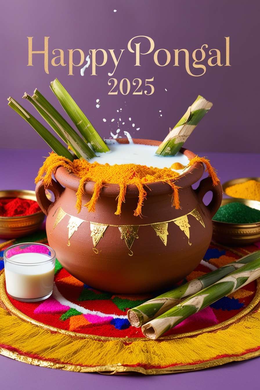 colorful happy pongal 2025 hd images with festival quotes