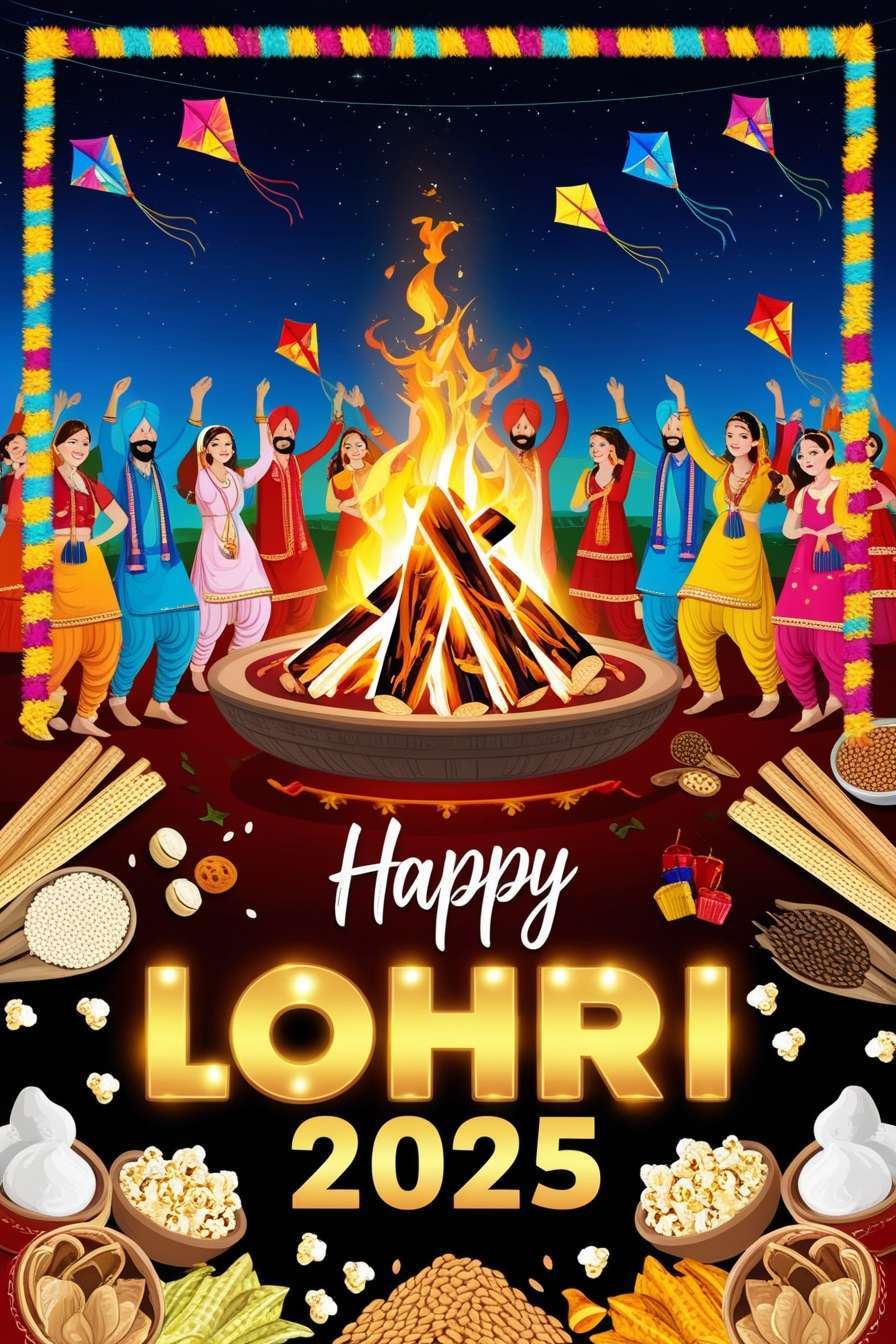 creative happy lohri greetings 2025 for graphic design