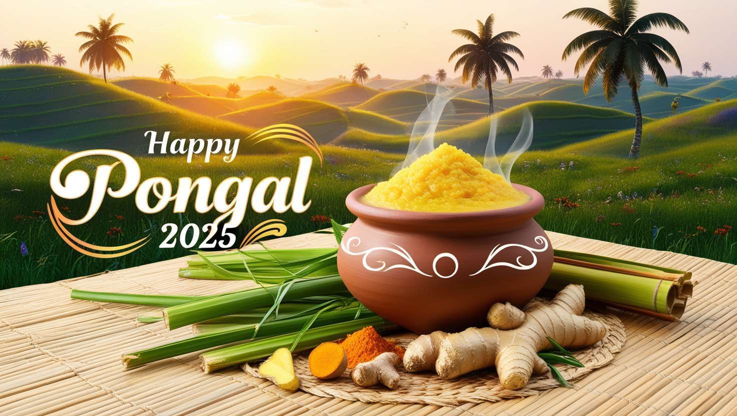 creative happy pongal 2025 poster design png