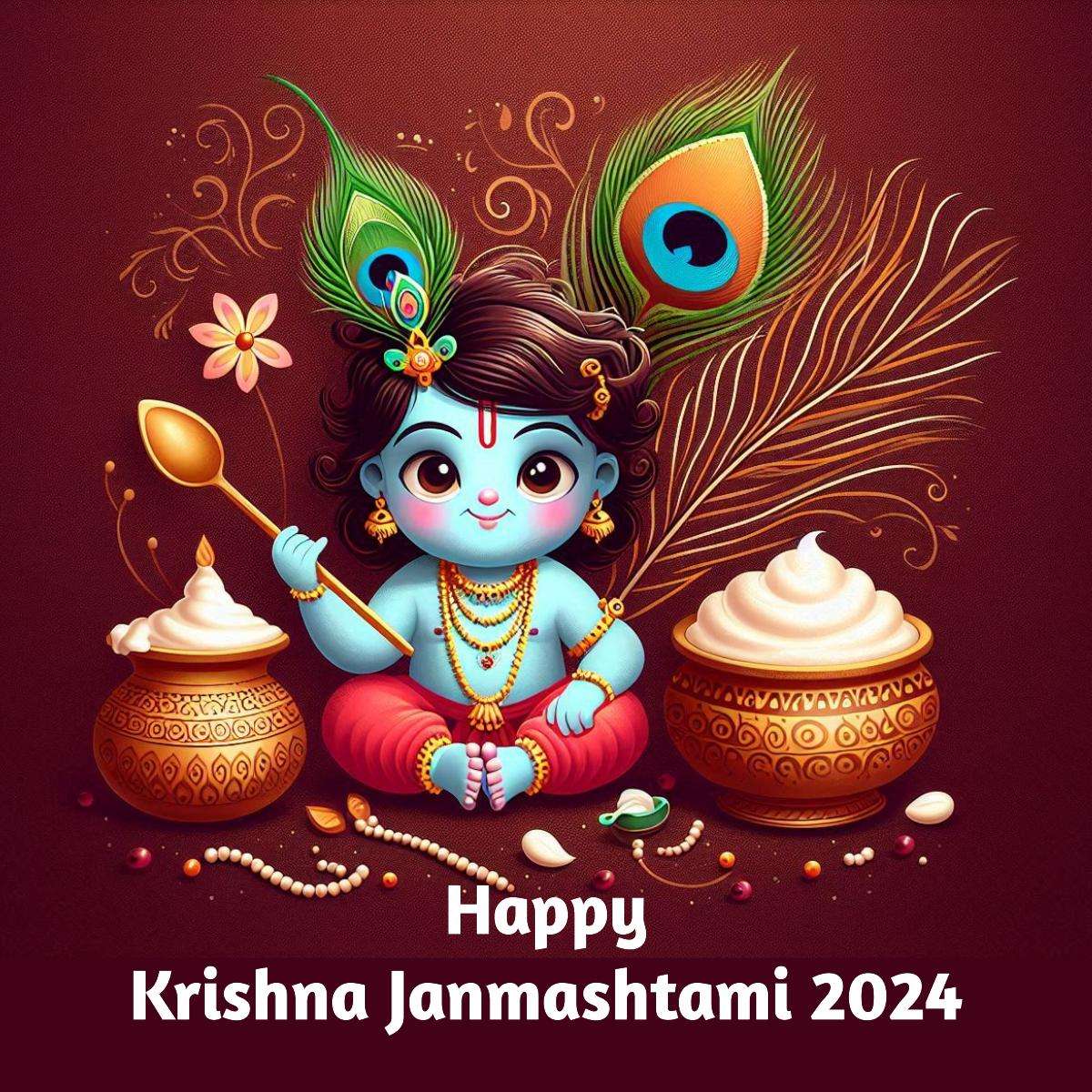 curd pot and flute in happy krishna janmashtami picture download