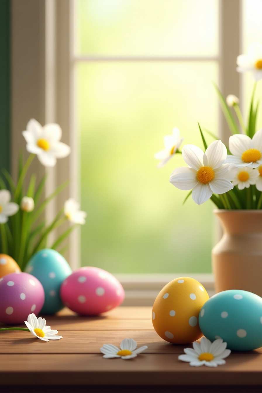 Cute Easter background with bunny and eggs