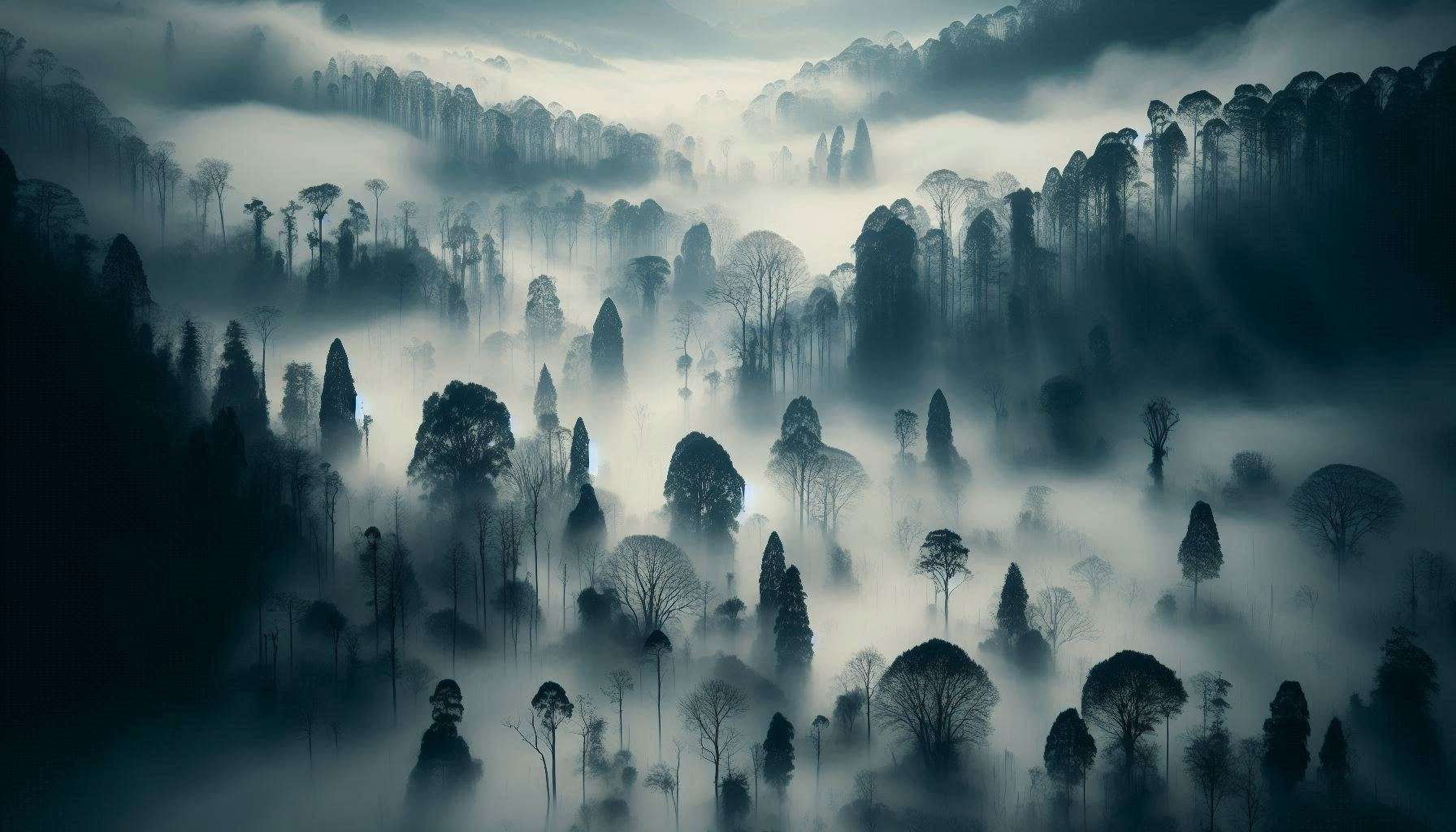 dense fog winter forest wallpapers in india