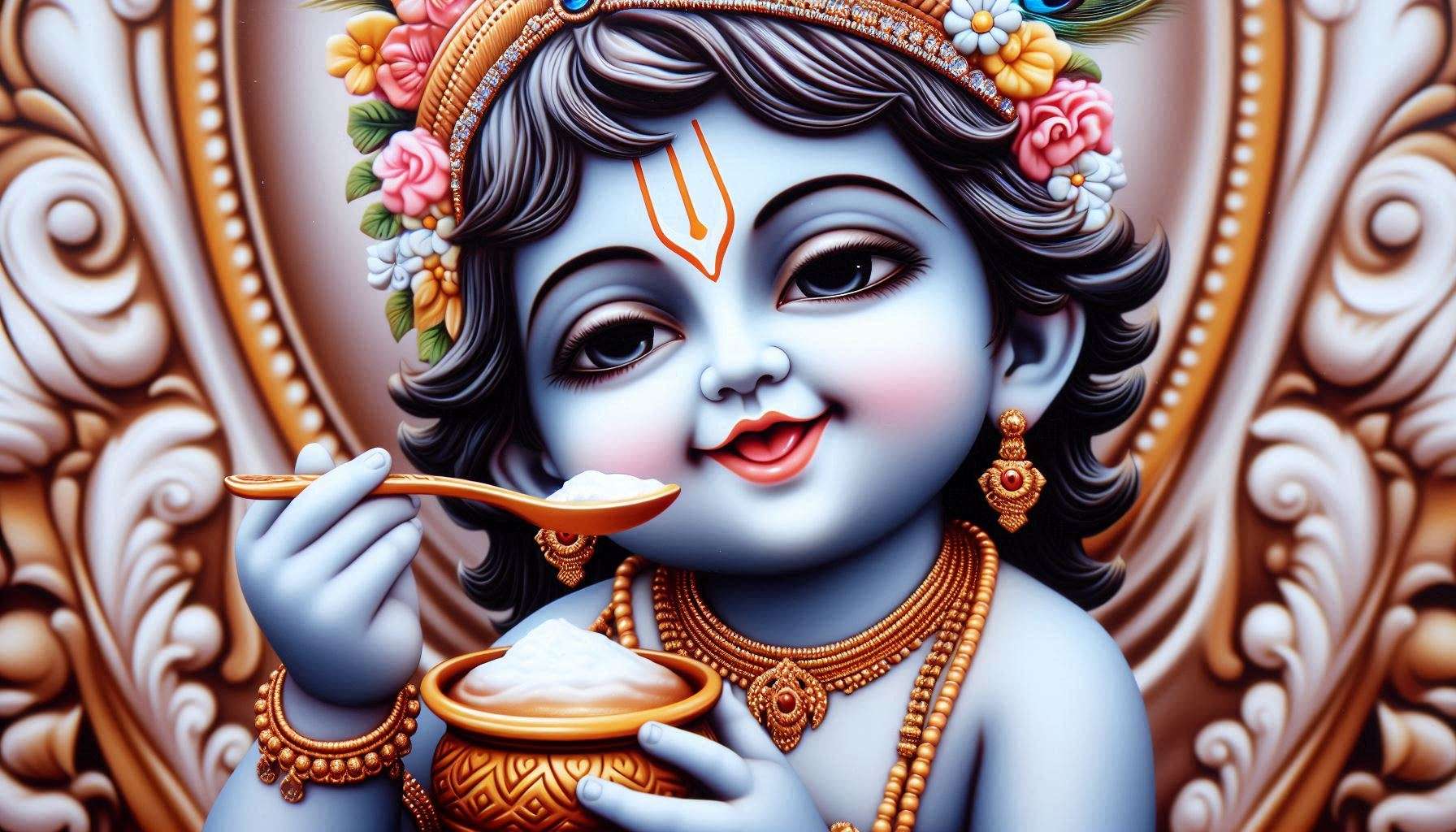 divine child lord krishna eating makhan images for janmashtami