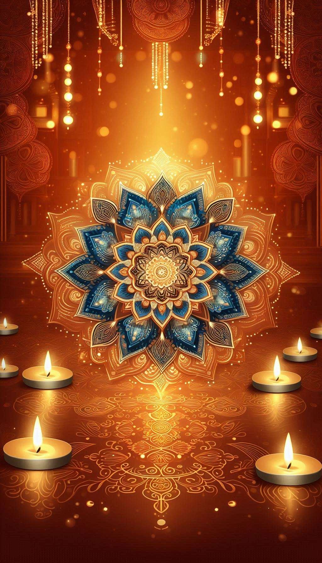 diwali lights backgrounds with glowing lamps