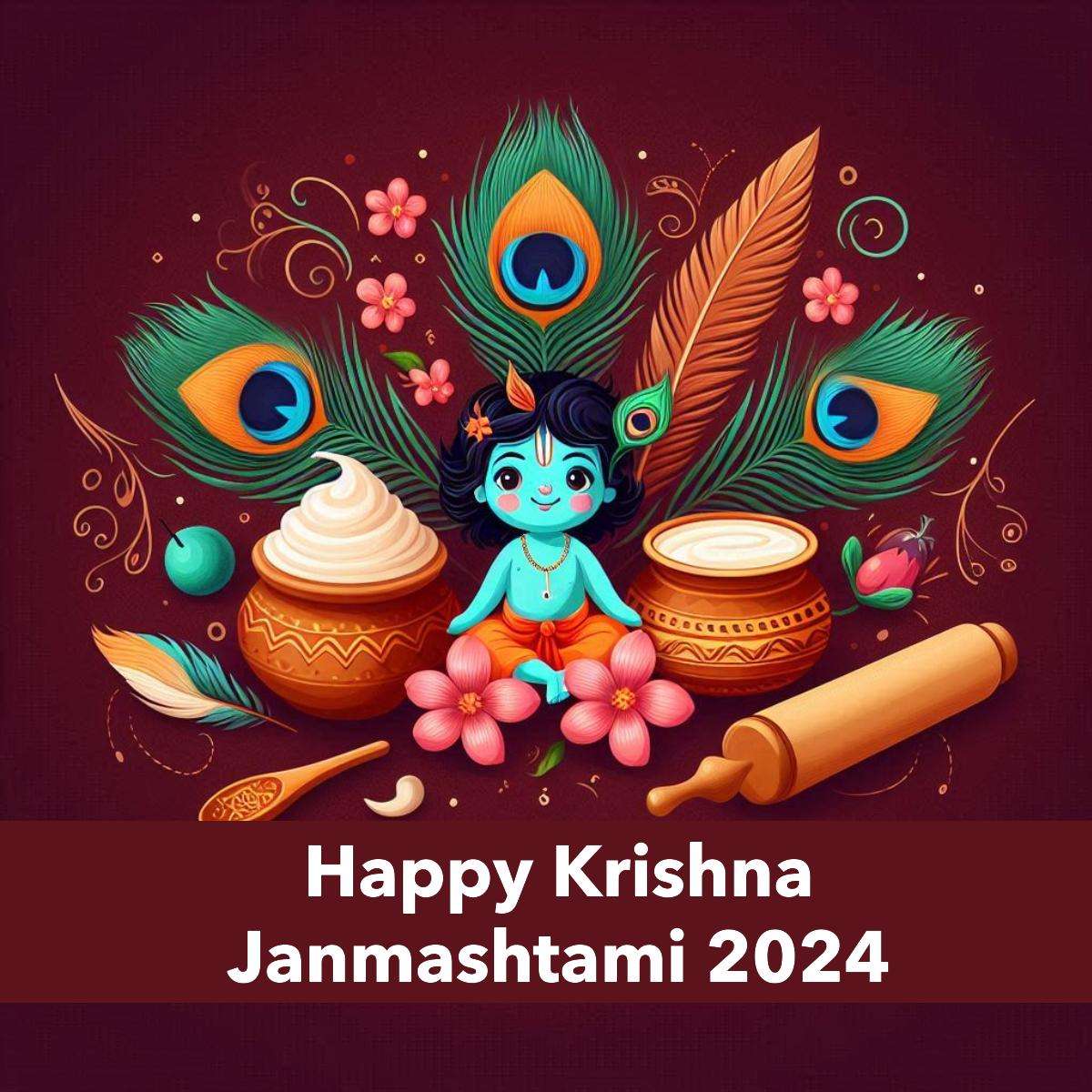 download happy krishna janmashtami images with child krishna and flute