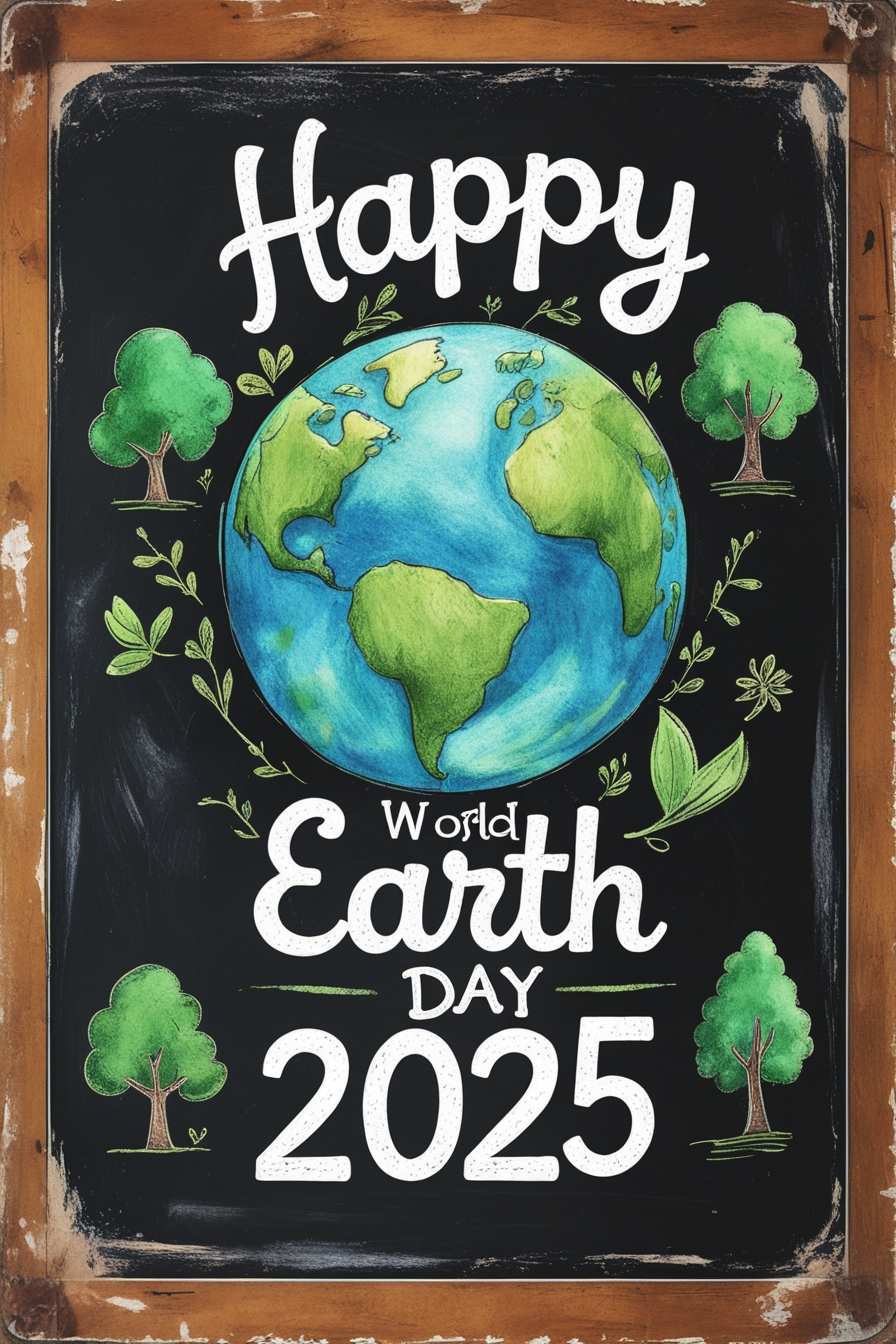 Earth Day 2025 tree drawing with slogan