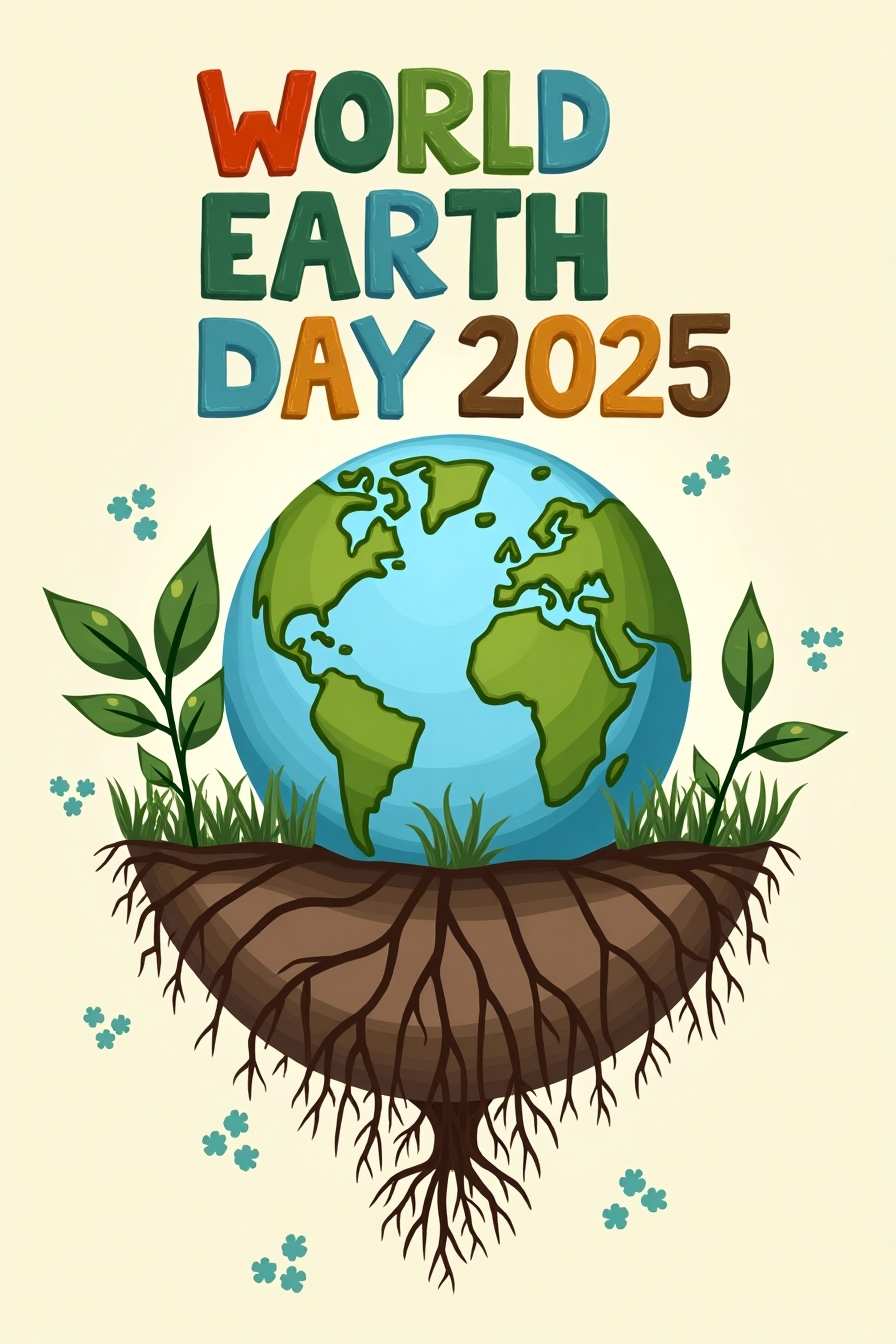 Earth with green leaves background