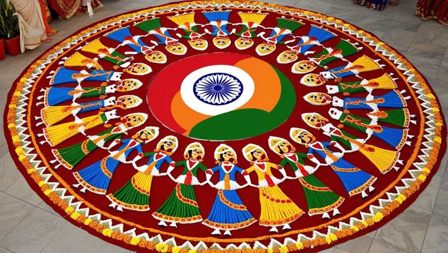 easy tri-color republic day rangoli with circles