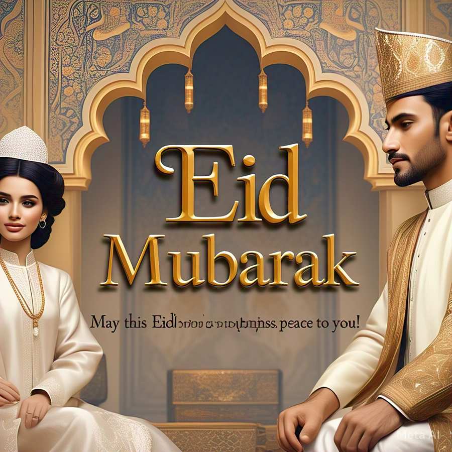 Eid Mubarak Wishes with Traditional Attire Background