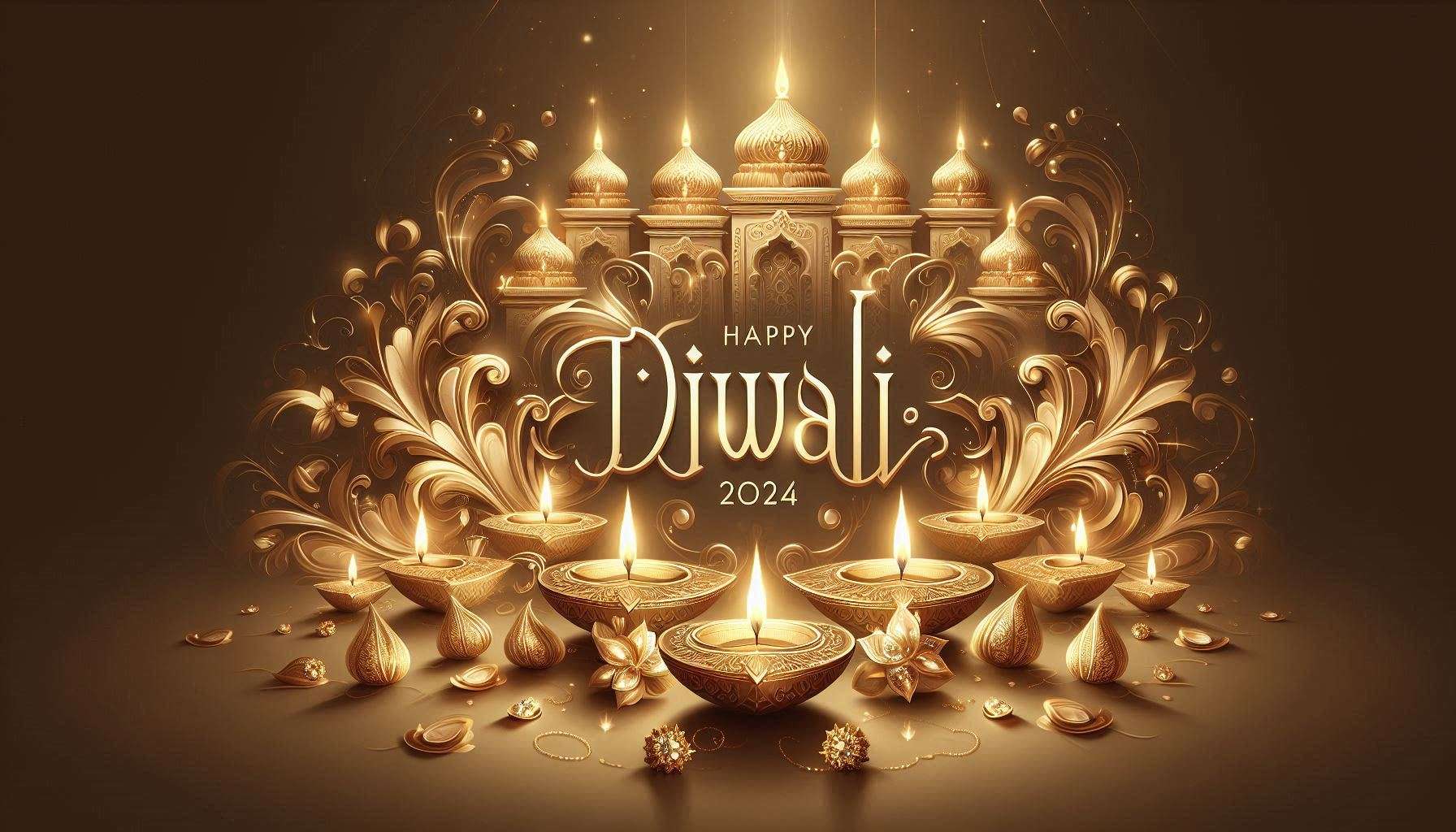 elegant happy diwali 2024 images with temple and prayers