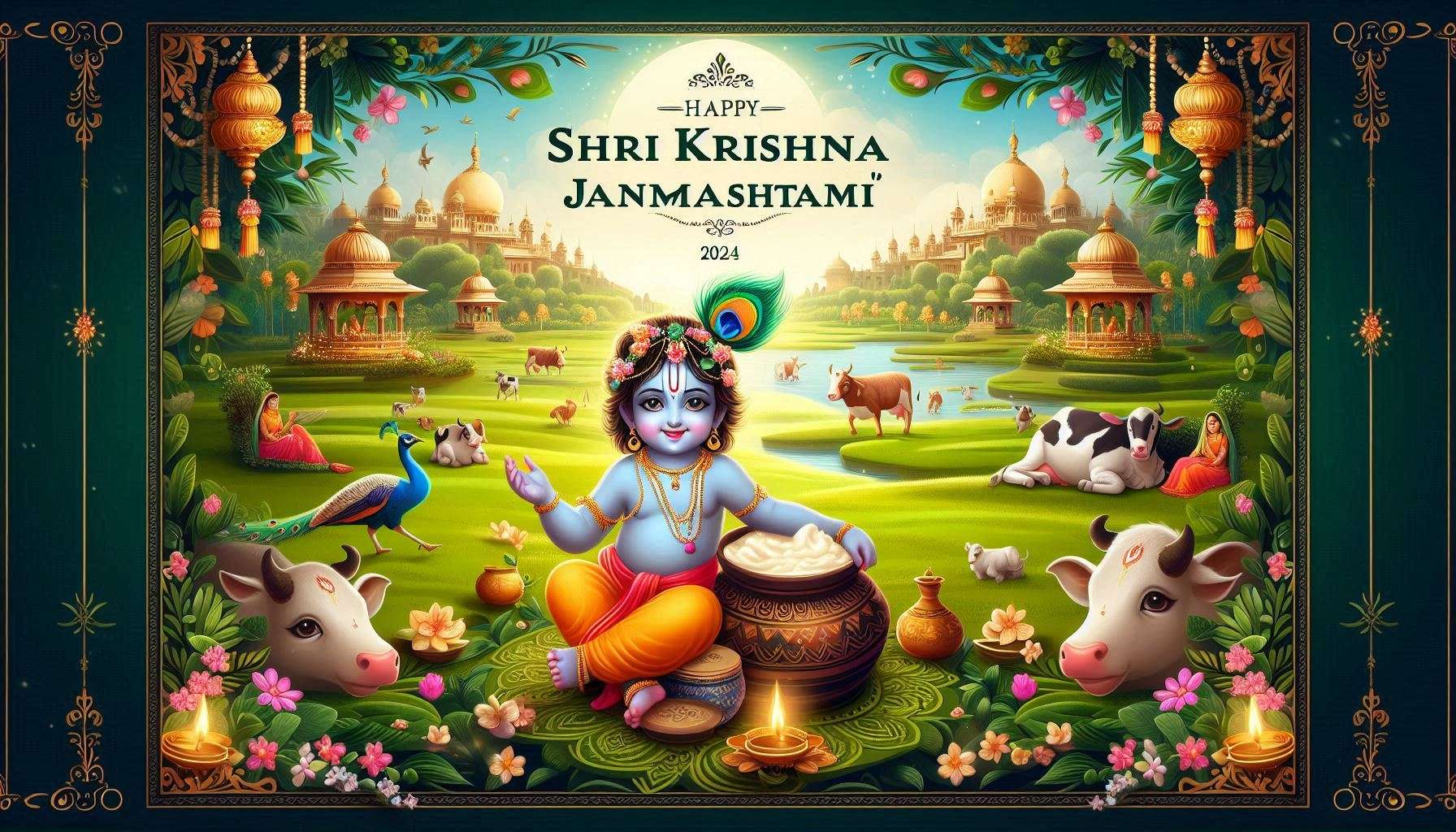 exclusive krishna janmashtami wishes with handmade illustration images